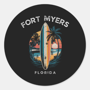 Fort Myers Beach Florida Men Women Surfing Classic Round Sticker