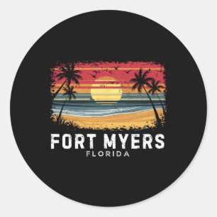 Fort Myers Beach Florida Surfboard Beach Classic Round Sticker