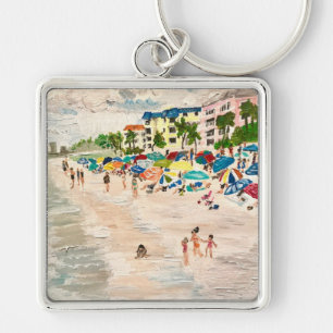 "Fort Myer's Beach" painting by Willlowcatdesigns Key Ring