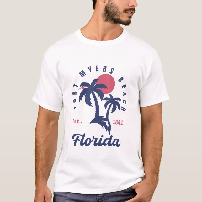 Fort Myers Beach Retro Florida Palm Trees Souvenir T-Shirt (Front)
