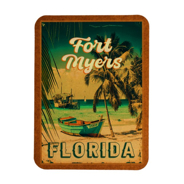 Fort Myers Beach Retro Florida Retro Souvenir 80s Magnet (Vertical)