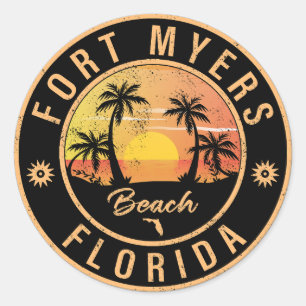 Fort Myers Beach Retro - Florida Retro Sunset Classic Round Sticker