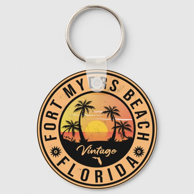 Fort Myers Beach Retro - Florida Retro Sunset Key Ring (Front)