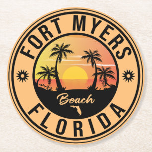 Fort Myers Florida Beach - Retro vintage Souvenir Round Paper Coaster