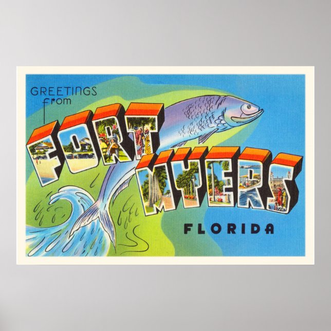 Fort Myers Florida FL Old Vintage Travel Souvenir Poster (Front)