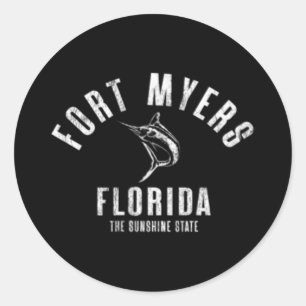 Fort Myers Florida Fl Retro Vintage Beach Front An Classic Round Sticker