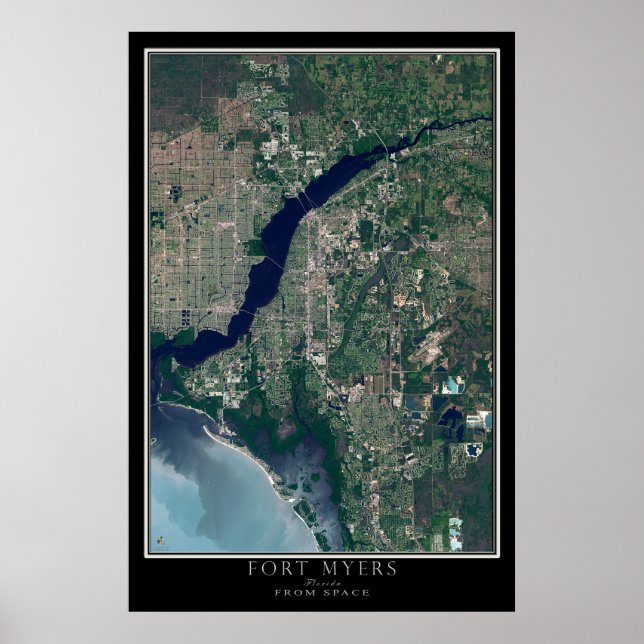 Fort Myers Florida From Space Satellite Map Poster (Front)