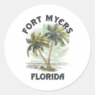 Fort Myers Florida Palms Vintage Beach For Men Wom Classic Round Sticker