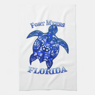 Fort Myers Florida Vacation Tribal Turtle Tea Towel