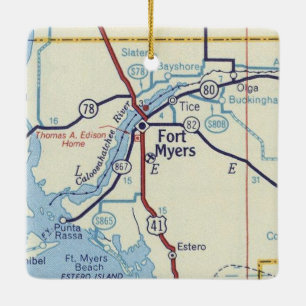 Fort Myers Florida Vintage Map Ceramic Ornament