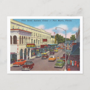 Fort Myers, Florida vintage scene of first street Postcard