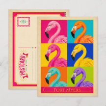 Fort Myers Postcard Florida Flamingo Vintage Pop