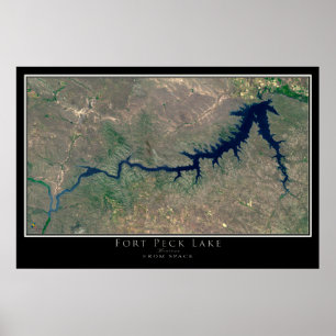 Fort Peck Lake Montana From Space Satellite Art Poster