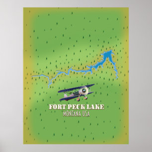 Fort Peck Lake Montana USA map Poster