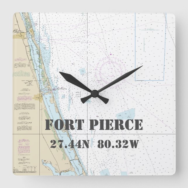 Fort Pierce FL Latitude & Longitude Nautical Chart Square Wall Clock (Front)