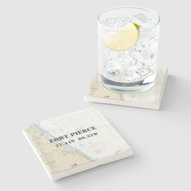 Fort Pierce Florida Authentic Nautical Chart ⚓🏝️ Stone Coaster (Side)