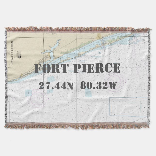 Fort Pierce Hometown Latitude Longitude Nautical Throw Blanket (Front)
