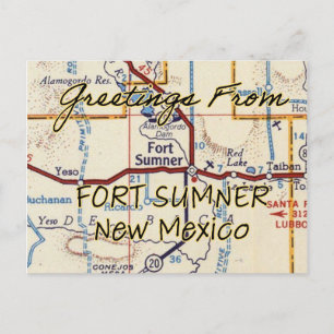 Fort Sumner NM Vintage Map Postcard
