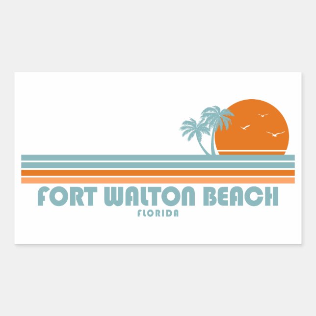 Fort Walton Beach Florida Sun Palm Trees Rectangular Sticker (Front)