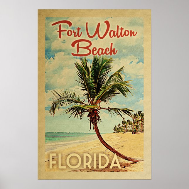 Fort Walton Beach Poster Palm Tree Vintage (Front)