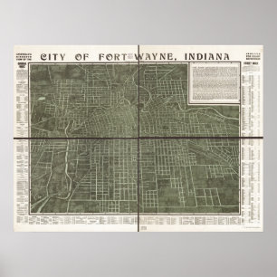 Fort Wayne Indiana 1907 Antique Panoramic Map Poster