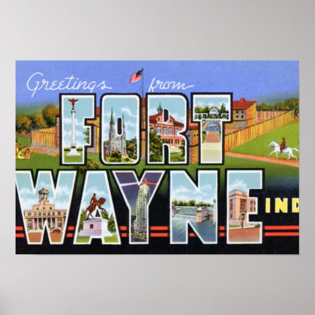 Fort Wayne Indiana Large Letter Greetings Poster (Front)