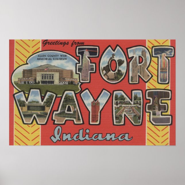 Fort Wayne, Indiana - Large Letter Scenes Poster (Front)