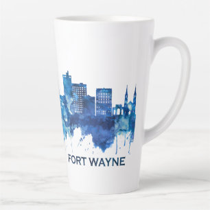 Fort Wayne Indiana Skyline Blue Latte Mug