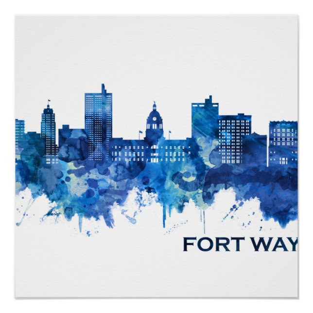 Fort Wayne Indiana Skyline Blue Poster (Front)