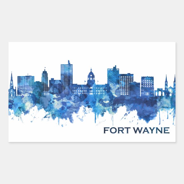Fort Wayne Indiana Skyline Blue Rectangular Sticker (Front)