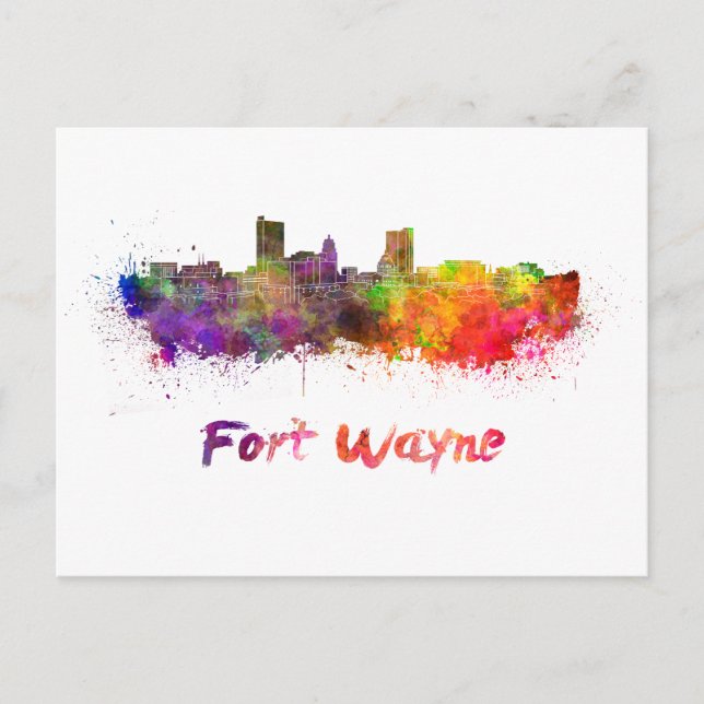 Fort Wayne skyline in watercolor Postcard (Front)