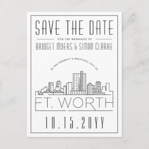 Fort Wort Wedding   Stylised Skyline Save the Date Postcard