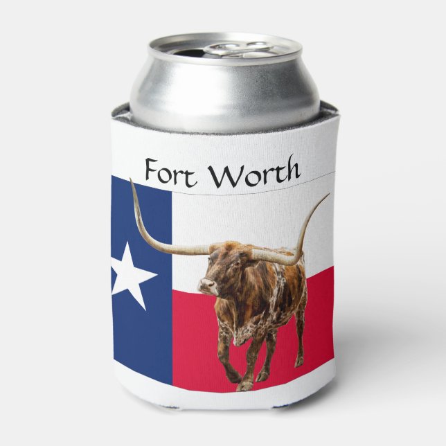 Fort Worth Longhorns & Flag Can Cooler (Can Front)