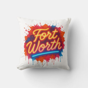 Fort Worth Neon Street Art Splash – Bold Colourful Cushion