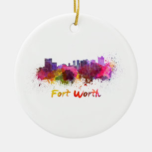 Fort Worth skyline in watercolor Ceramic Ornament