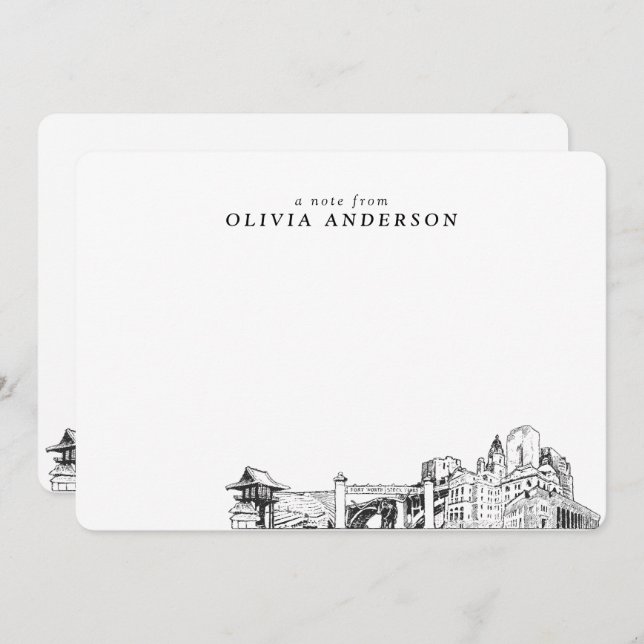 Fort Worth Skyline Sketch Personalised Note Cards (Front/Back)
