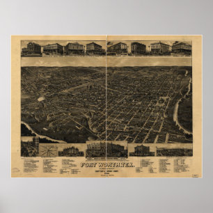 Fort Worth Texas 1886 Antique Panoramic Map Poster