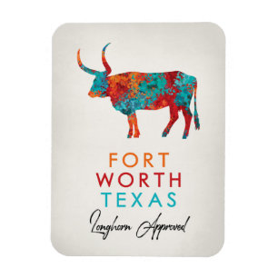 Fort Worth Texas Colourful Longhorn Magnet