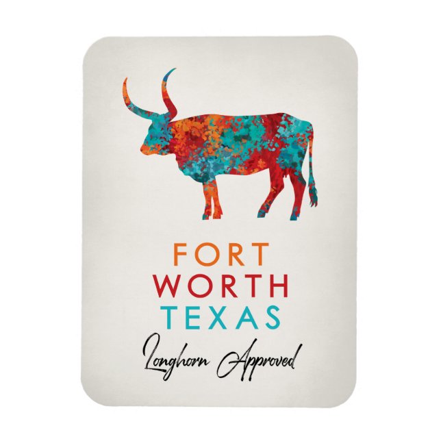 Fort Worth Texas Colourful Longhorn Magnet (Vertical)
