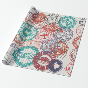 Fort Worth Texas Set of Stamps. Travel Stamp. Made Wrapping Paper