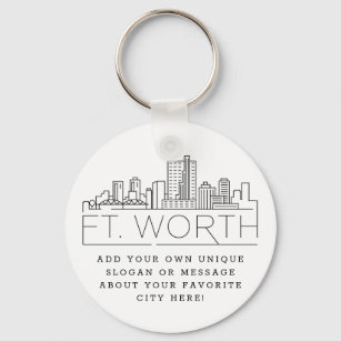 Fort Worth, Texas Stylised Skyline   Custom Slogan Key Ring