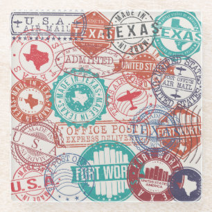 Fort Worth Texas: travel stamps. Glass Coaster
