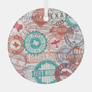 Fort Worth Texas: travel stamps. Glass Tree Decoration