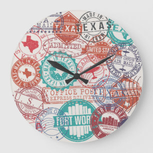 Fort Worth Texas: travel stamps. Large Clock
