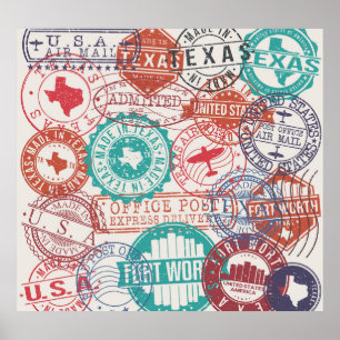 Fort Worth Texas: travel stamps. Poster