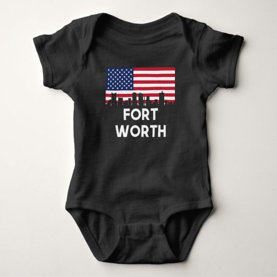 Fort Worth TX American Flag Skyline Baby Bodysuit