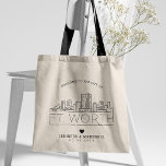 Fort Worth  Wedding | Stylised Skyline Tote Bag<br><div class="desc">A unique wedding tote bag for a wedding taking place in the beautiful city of Fort Worth,  Texas.  This tote features a stylised illustration of the city's unique skyline with its name underneath.  This is followed by your wedding day information in a matching open lined style.</div>