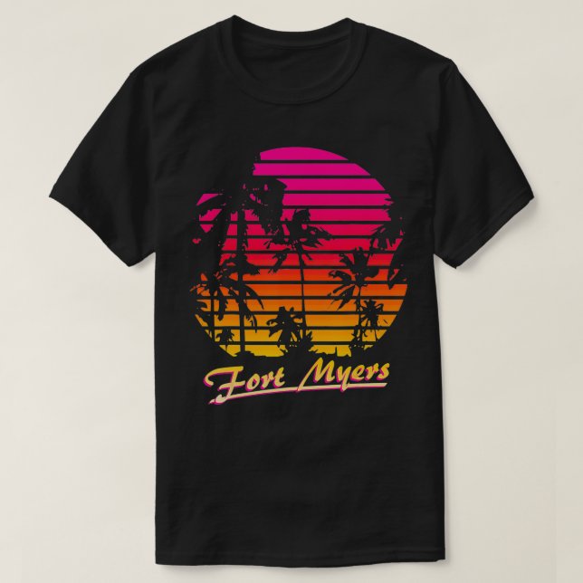 FortCool 80s Palm Trees Summer Sunset  T-Shirt (Design Front)
