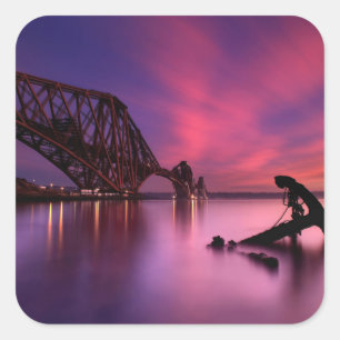 Forth Rail Bridge At Sunset   Scotland Square Sticker
