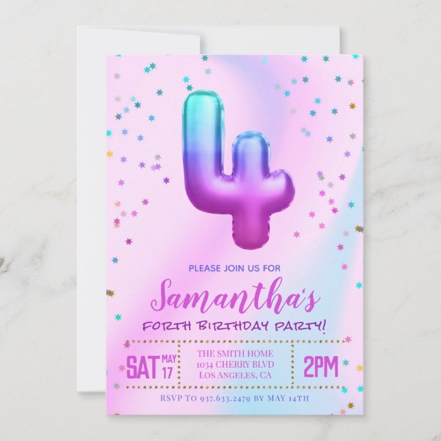 Forth Unicorn Birthday Party Invitation (Front)